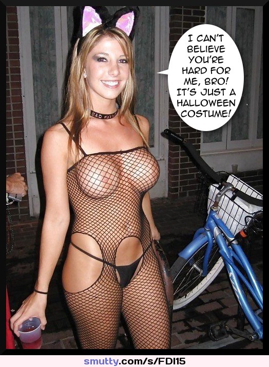 Sister Bigsister Sisterbrother  Caption Seethrough Fishnet Halloween Party Partygirl Slutwear Animalears PublicNudity